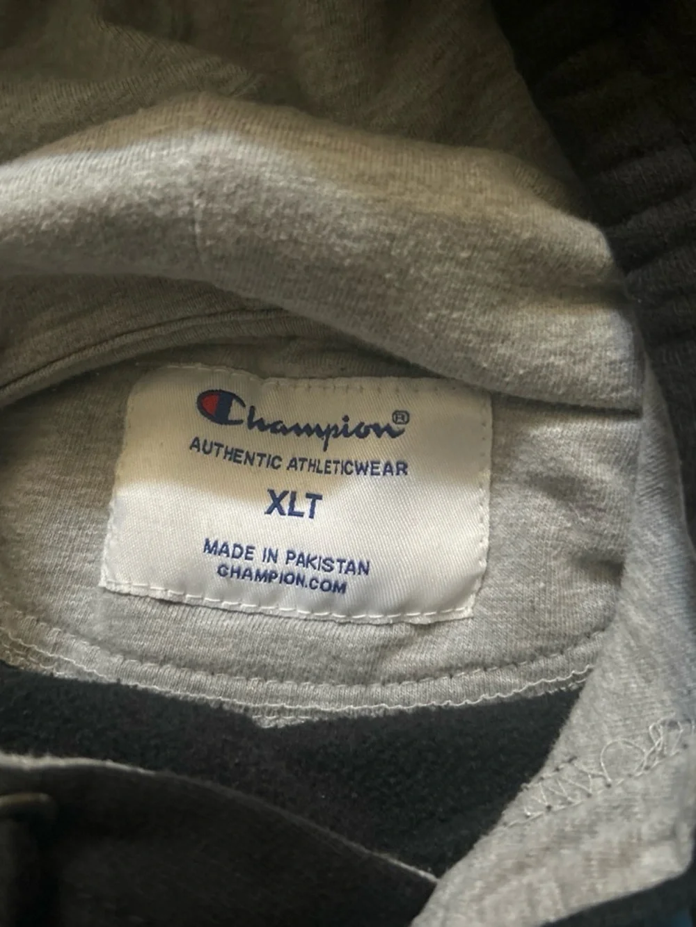 Champion Black Hoodie with Blue Plaid Logo